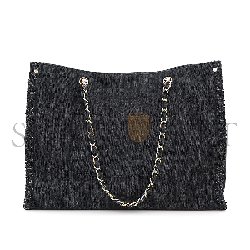 CHANEL DARK BLUE EMBROIDERED DENIM NIGHT FLIGHT TOTE BAG (40*30cm)